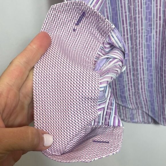 Bugatchi Uomo Mens Purple Pastel Long Sleeve Button-Down Shirt Shaped Fit Large - Picture 4 of 10